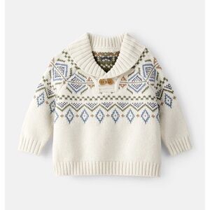 Carter's Cream and Blue Patterned Sweater